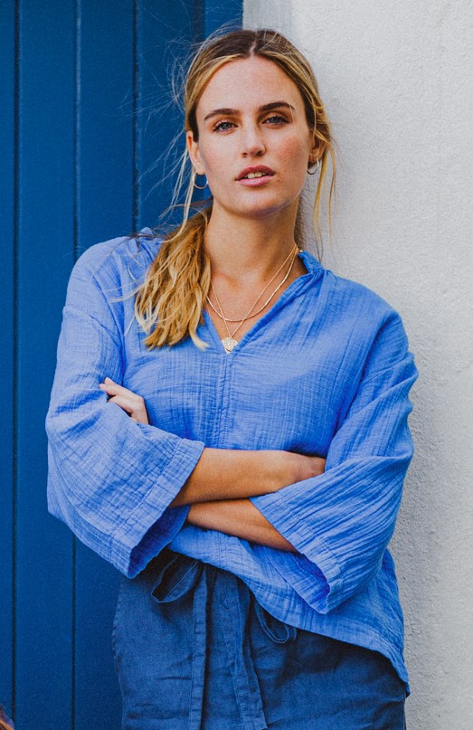 Athini blouse, cotton in ocean blue, one size